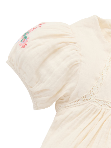 Purebaby Baby Cotton Embroidered Dress, Cloud - view 2, Cloud