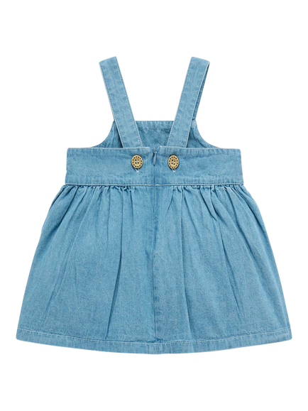Purebaby Baby Cotton Embroidered Pinafore Dress, Faded Denim - view 2, Faded Denim