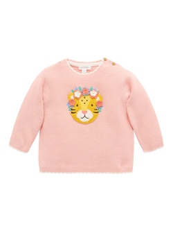 Purebaby Baby Frida Cotton Embroidered Jumper, Guava Melange, Guava Melange