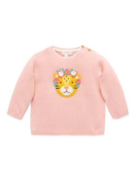 Purebaby Baby Frida Cotton Embroidered Jumper, Guava Melange, Guava Melange
