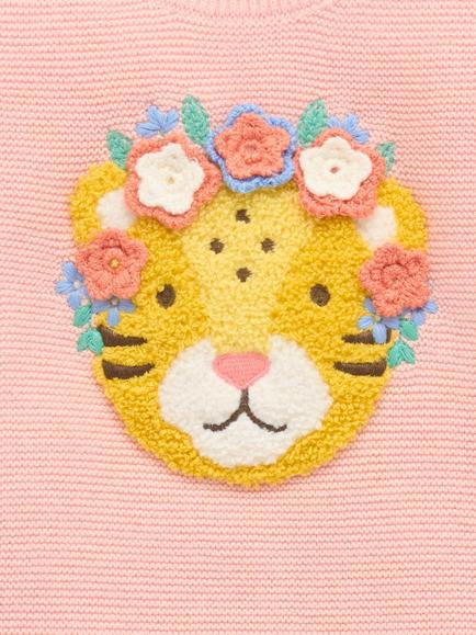 Purebaby Baby Frida Cotton Embroidered Jumper, Guava Melange - view 2, Guava Melange