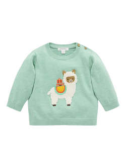 Purebaby Baby Cotton Llama Jumper, Aloe Melange, Aloe Melange
