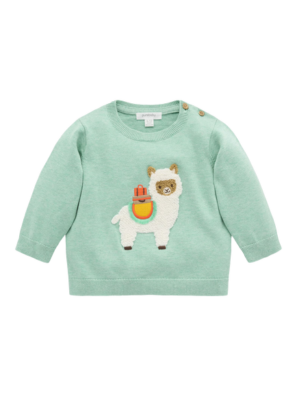 Purebaby Baby Cotton Llama Jumper, Aloe Melange, Aloe Melange