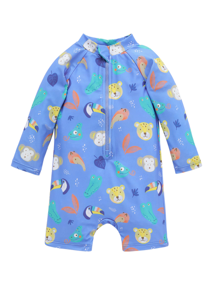 Purebaby Baby Long Sleeve Rash Sunsuit, Jungle Faces, Jungle Faces