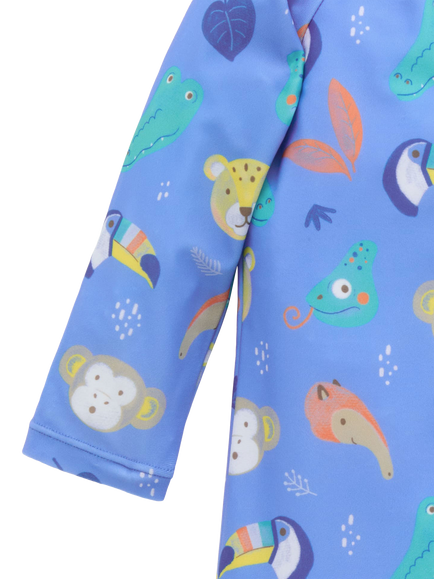 Purebaby Baby Long Sleeve Rash Sunsuit, Jungle Faces - view 2, Jungle Faces