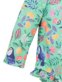 Purebaby Baby Frilly Long Sleeve Swimsuit, Toucan Print - view 2, Toucan Print