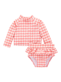 Purebaby Baby Long Sleeve Rash Vest & Swim Bottoms Set, Pomegranate, Pomegranate Gingham