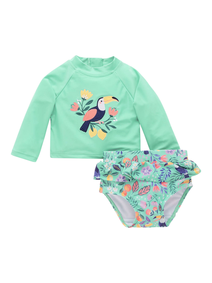 Purebaby Baby Long Sleeve Rash Vest & Swim Bottoms Set, Toucan Print, Toucan Print