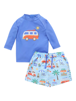 Purebaby Baby Board Shorts & Rash Vest Set, Cancun Print, Cancun Print