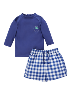 Purebaby Baby Board Shorts & Rash Vest Set, Marine Gingham, Marine Gingham