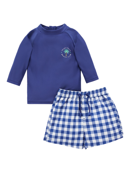 Purebaby Baby Board Shorts & Rash Vest Set, Marine Gingham, Marine Gingham