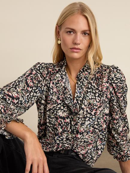 Baukjen Willow Abstract Blouse containing LENZING™ ECOVERO™ Viscose, Black/Multi, Black/Multi
