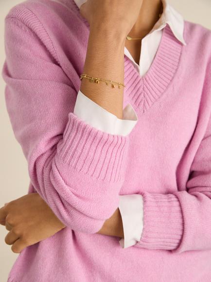 Baukjen Gwen V-Neck Wool Rich Jumper, Blossom - view 2, Blossom