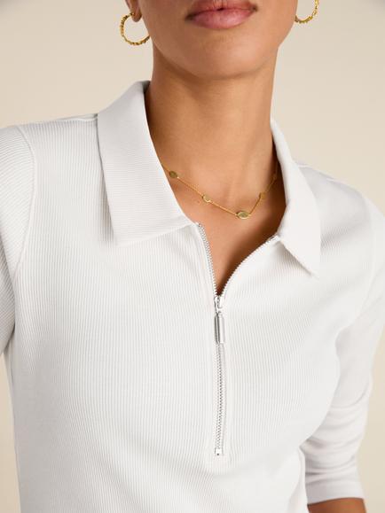 Baukjen Zip Collar Jersey Top, Pure White - view 2, Pure White