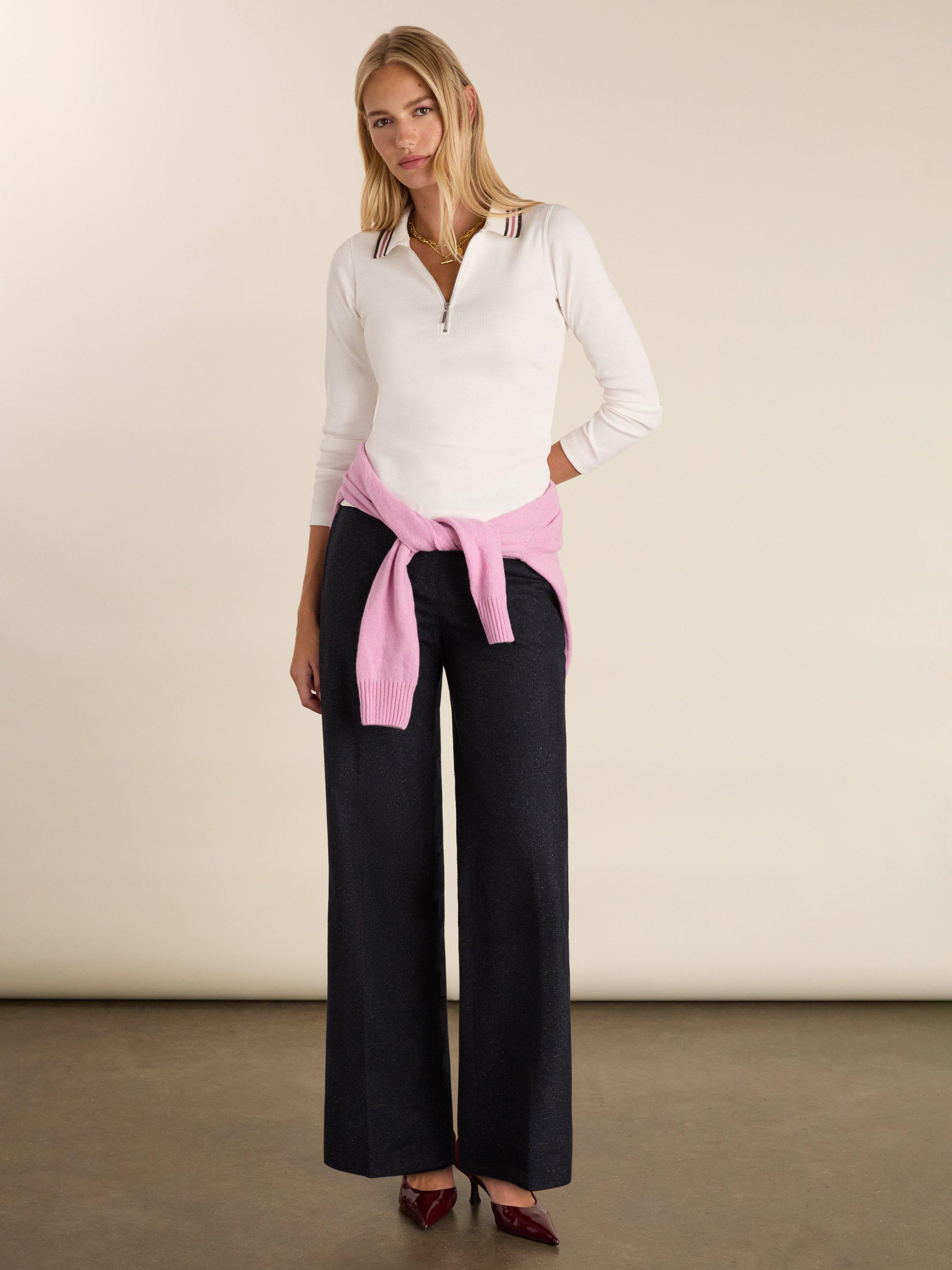 Product image 3 of 4, which shows Baukjen Addison Stripe Collar Polo Top, Soft White, 10