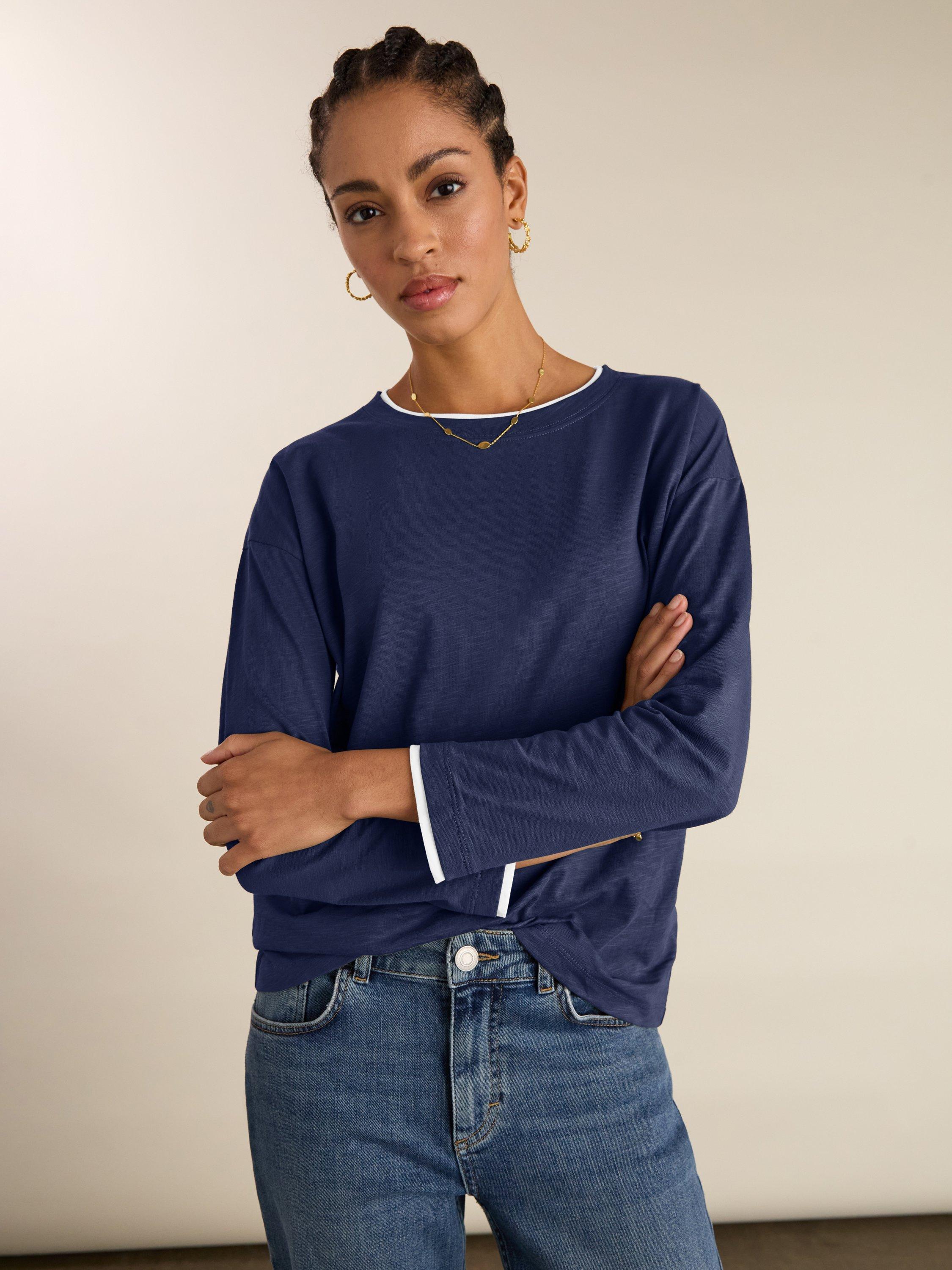Product image 1 of 4, which shows Baukjen Alexandra Colour Contrast Top, Deep Indigo, 10