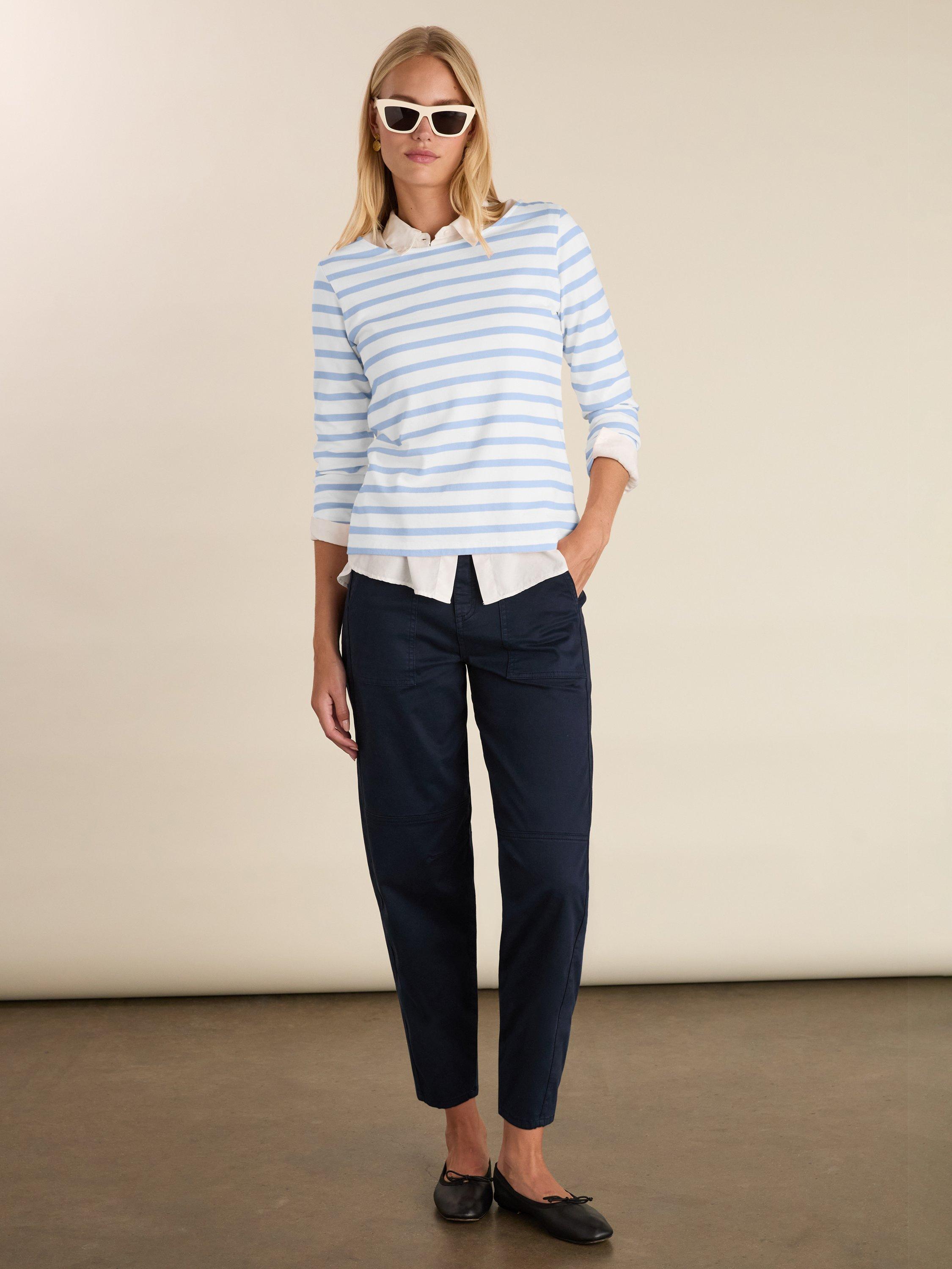 Product image 3 of 4, which shows Baukjen Ashley Breton Stripe Top, Soft White/Ice Blue, 10