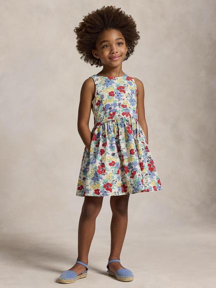 Ralph Lauren Kids' Fit & Flare Linnea Floral Dress, Blue Multi, Blue Multi