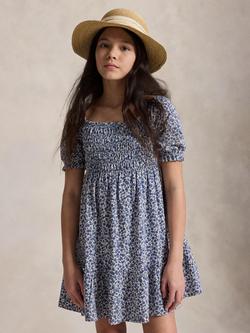 Polo Ralph Lauren Kids' Cotton Short Sleeved Blueberry Fields Dress, Blue Multi, Blue Multi
