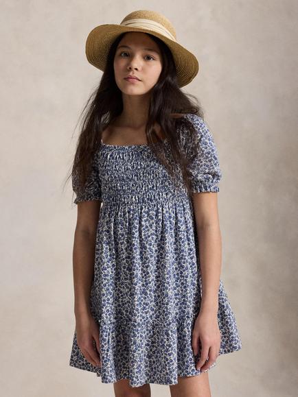 Polo Ralph Lauren Kids' Cotton Short Sleeved Blueberry Fields Dress, Blue Multi, Blue Multi