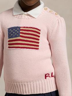 Ralph Lauren Kids' Cotton American Flag Jumper, Acacia Pink - view 2, Acacia Pink