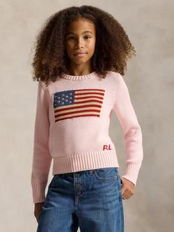 Ralph Lauren Kids' Cotton American Flag Jumper,  Acacia Pink, Acacia Pink