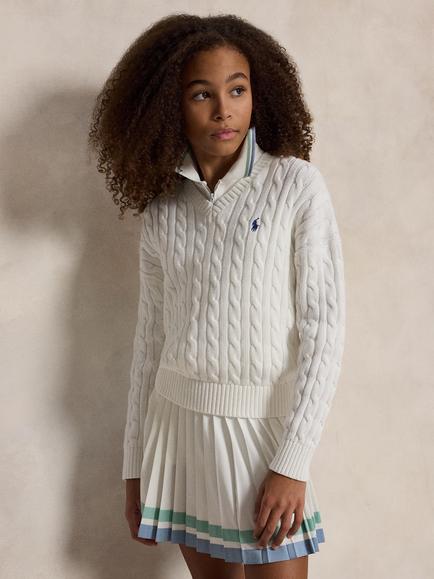 Ralph Lauren Pure Cotton Cable Knit Jumper, White, White
