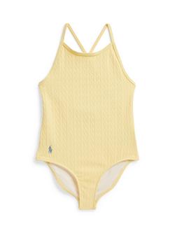 Ralph Lauren Kids' Hipster Jacquard Swimsuit, Yellow, Yellow