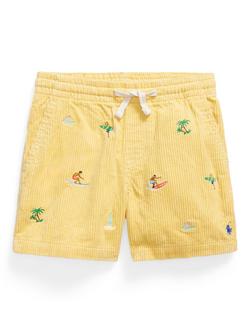 Ralph Lauren Kids' Corduroy Embroidered Drawstring Shorts, Yellow Surf, Yellow Surf