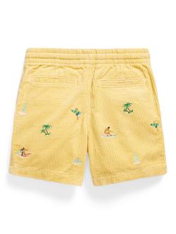 Ralph Lauren Kids' Corduroy Embroidered Drawstring Shorts, Yellow Surf - view 2, Yellow Surf