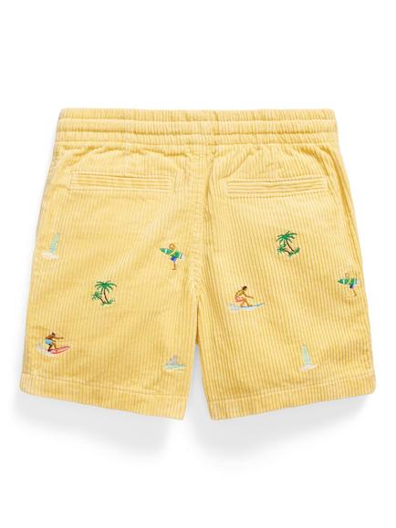 Ralph Lauren Kids' Corduroy Embroidered Drawstring Shorts, Yellow Surf - view 2, Yellow Surf