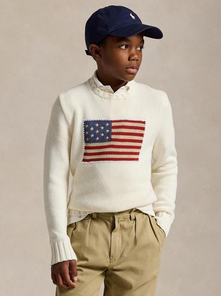 Ralph Lauren Kids' Cotton Flag Jumper, White, White