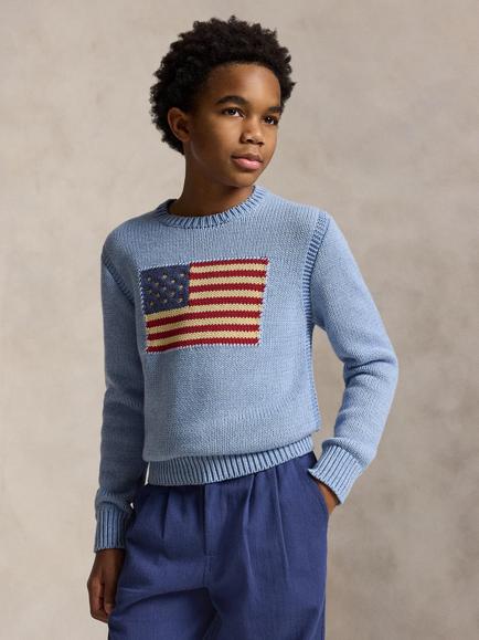 Ralph Lauren Kids' Iconic Flag Pullover Jumper, Blue, Blue