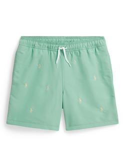 Ralph Lauren Kids' Drawstring All Over Pony Swim Shorts, Green, Green