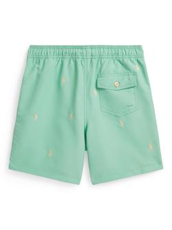 Ralph Lauren Kids' Drawstring All Over Pony Swim Shorts, Green - view 2, Green