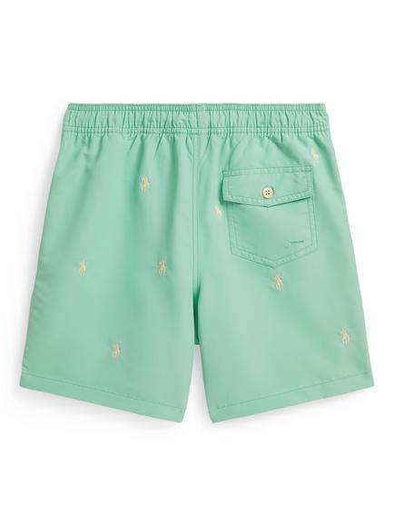 Ralph Lauren Kids' Drawstring All Over Pony Swim Shorts, Green - view 2, Green