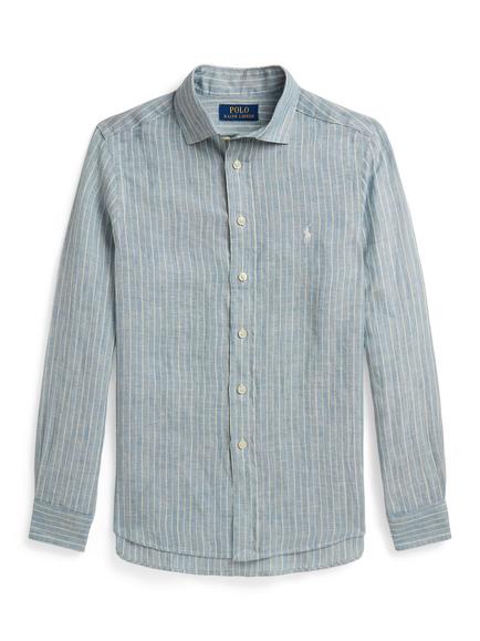 Ralph Lauren Kids' Pure Linen Long Sleeved Stripe Shirt, Multi, Multi