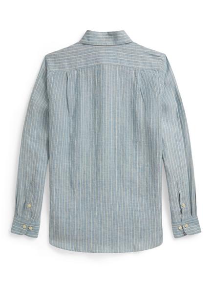 Ralph Lauren Kids' Pure Linen Long Sleeved Stripe Shirt, Multi - view 2, Multi
