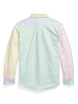 Ralph Lauren Kids' Cotton Long Sleeve Colourblock Oxford Stripe Shirt, Multi - view 2, Multi