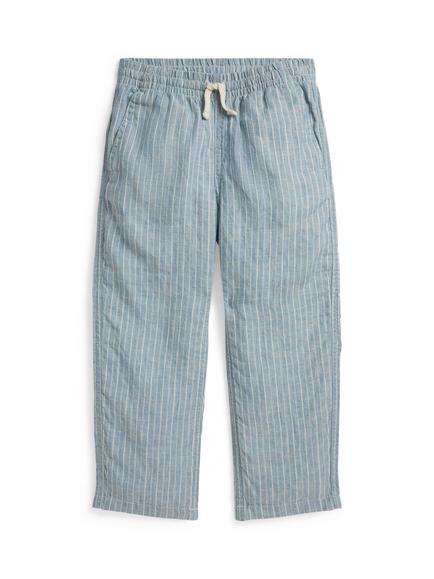 Ralph Lauren Kids' Striped Linen Trousers, Blue/White, Blu/Wht
