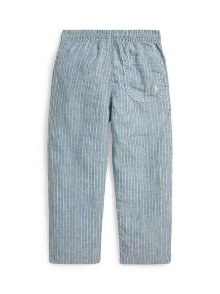 Ralph Lauren Kids' Striped Linen Trousers, Blue/White - view 2, Blu/Wht