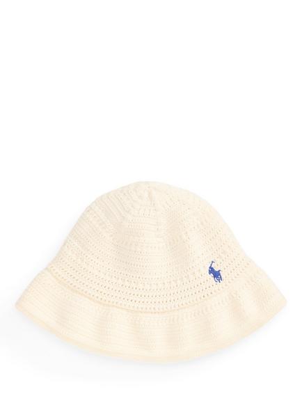 Ralph Lauren Kids' Cotton Crochet Knit Bucket Hat, Cream, Cream