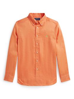 Ralph Lauren Kids' Pure Linen Long Sleeved Sport Shirt, Poppy, Poppy