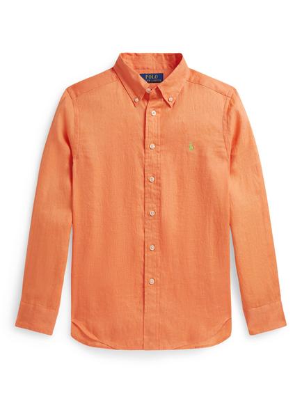 Ralph Lauren Kids' Pure Linen Long Sleeved Sport Shirt, Poppy, Poppy