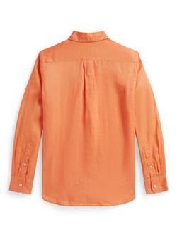 Ralph Lauren Kids' Pure Linen Long Sleeved Sport Shirt, Poppy - view 2, Poppy