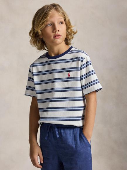 Ralph Lauren Kids' Short Sleeve Striped T-Shirt, Deckwash W, Deckwash W