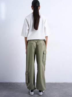 Topshop Straight Cargo Trousers, Khaki - view 2, Khaki