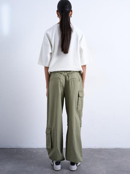 Topshop Straight Cargo Trousers, Khaki - view 2, Khaki