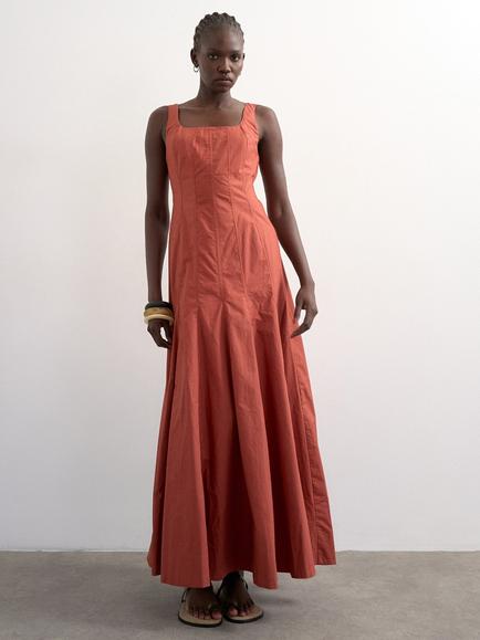 Topshop Godet Drop Hem Maxi Dress, Rust, Rust