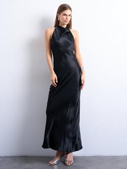 Topshop High Neck Satin Slip Dress, Black, Black